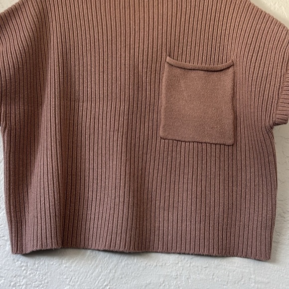 Entro Mauve Ribbed knit  Mock Neck Short Sleeve Crop Fall Sweater L - Picture 5 of 9
